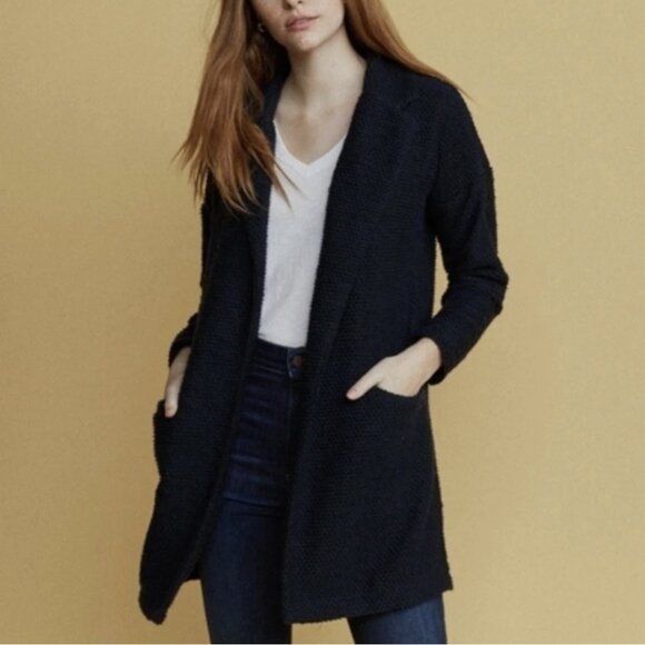Marine Layer Birdseye Knit Cardigan Coat Navy Blue Black Pockets Collar Medium - Picture 1 of 16